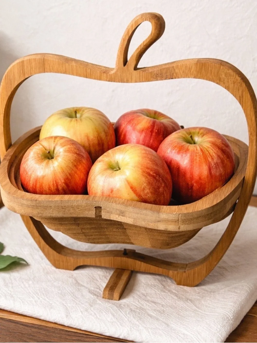 Vintage Collapsible Wooden Apple-Shaped Fruit Basket